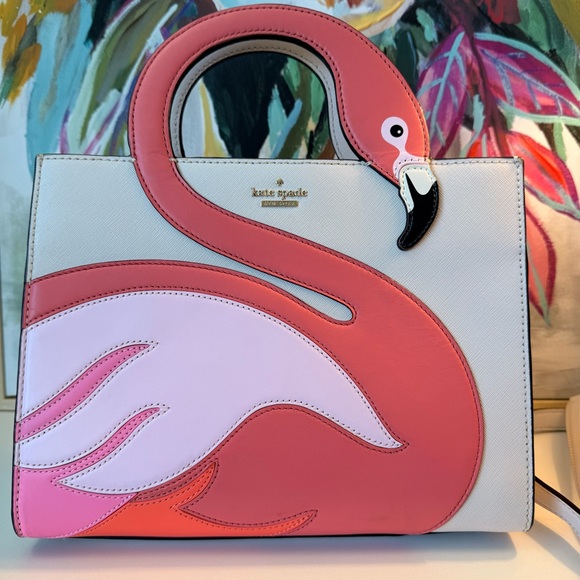 Preloved Kate Spade Novelty Tropical By The Pool Flamingo Sam Satchel Crossbody - Picture 5 of 15
